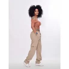 Calça  Cargo Skate Sarja Bolso Lateral Larga Unissex