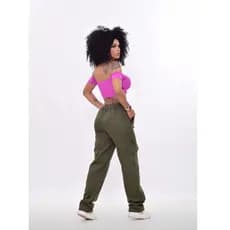 Calça  Cargo Skate Sarja Bolso Lateral Larga Unissex
