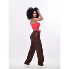 Calça  Cargo Skate Sarja Bolso Lateral Larga Unissex