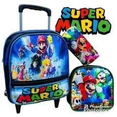 Kit Mochila Infantil de rodinha do Super Mario /  Super Mario estojo+lancheira Creche