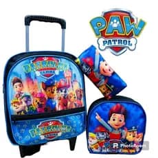 Kit Mochila Infantil de rodinhas da patrulha canina menino + estojo + lancheira escolar creche