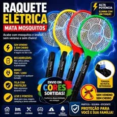 Raquete Elétrica Mata Mosquitos Bivolt 110V 220V Recarregável Alta Potência Colorida Insetos