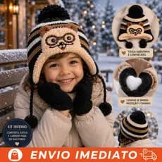 Kit Touca Infantil de Inverno Quentinha com Luvinha de Brinde 1 a 6 Anos Menino e Menina