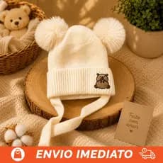 Touca Infantil de Inverno Unissex com Pompons Duplos e Forro Quentinho | Gorro Bebê Menino e Menina