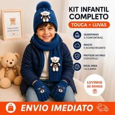 Kit Touca Infantil com Luvinha de Brinde Inverno Menina Menino 1 a 6 Anos Peluciado Quentinho