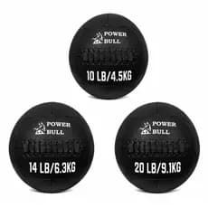 Kit 3 unidades Wall Ball Couro Eco Medicine Funcional 4,5  6,3  9,1kg - Power Bull Fisio Pilates