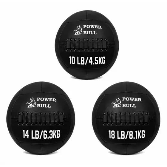 Kit 3 unidades Wall Ball Couro Eco Medicine Funcional 4,5 6,3 e 8,1kg - Power Bull
