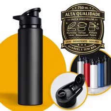 Garrafa Squeeze Alumínio Agua Fitness Academia C/Alca 750ml Garrafa Térmica Água Café Bebidas Suco Escola