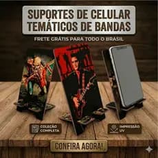 Porta Celular MDF, Suporte para Celular, Tamanho 16x8cm, MDF 3mm Customizado Bandas Musica