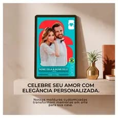 Quadro Personalizado Casal Figurinha da Copa do Mundo, Futebol Customizado Dia dos Namorados