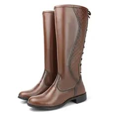 Bota Feminina Montaria Cano Longo Fecho em Zíper detalhe Amarração