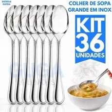 Kit 36 Colheres de Sopa C/ Variações 18/36/72 Inox Premium Alta Durabilidade para Caldos