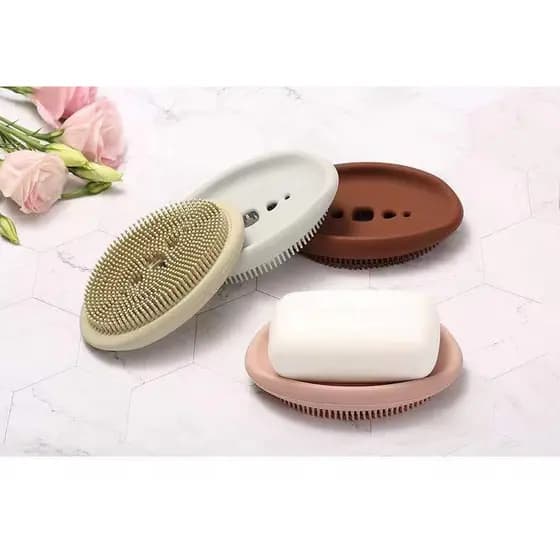 Saboneteira E Escova Silicone 2 Em 1 - Economiza Espaço