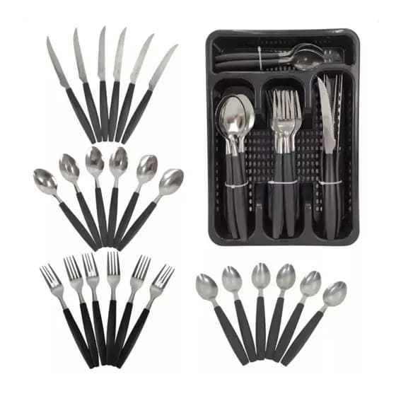 Talheres Faqueiro Jogo de Talheres Inox Porta Talher Gaveteiro Preto