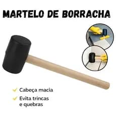 Martelo De Borracha Preta 40MM 200g Cabo Madeira