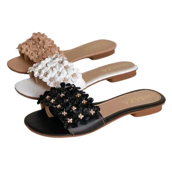 Sandália rasteirinha adulto feminina chinelo detalhe em flores feminino