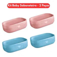 Kit Baby Saboneteira com tampa 2 Peças - Rosa / Azul - Organizador de Acessórios Banheiro