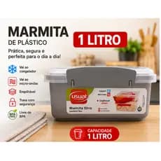 Marmita 1 Litro Cinza Palha Trava Hermética pode ir ao Micro-ondas e Congelador Válvula para Saída de Vapor Livre de BPA