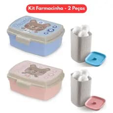 Kit Farmacinha Infantil 2 Peças - Caixa Organizadora de Remédios - Porta Algodão / Cotonete