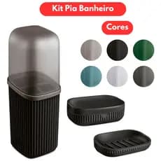Kit Pia Banheiro 3 Peças - Porta Escovas de Dentes - Saboneteira com Tampa - Saboneteira sem Tampa