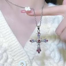 Colar Requintado De Cruz De Coração De Diamante Rosa Com Estilo Doce E Legal , Design Posh Goth Corrente De Y2K