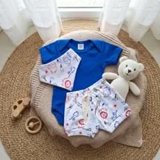 Conjunto Bebe Verão Menino Short, Body E Babador Bandana Roupinha de Bebê