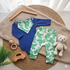 Conjunto Calça e Body e Bandana Menino Para Bebê Malha Algodão Premium Enxoval Luxo