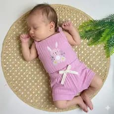 Body de Alcinha e Tapafralda de Bebê Menina Suedine Canelado