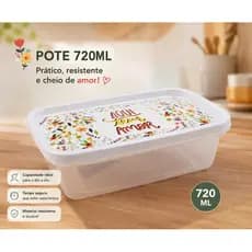Kit Potes Marmita Fitness Livre de BPA 720ML com Tampa Colorida Freezer E Microondas Potinho Retangular