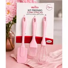 Kit Confeiteiro 3 Peças Utensílios Silicone Cozinha pincel Fuê Espátula