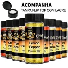 Kit 10, 5 Temperos Pote Até 130gr Chimichurri Lemon Pepper Cúrcuma Baiano Páprica Defumada LosChef