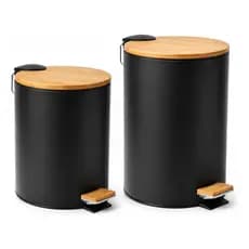 Lixeira Tampa De Bambu Soft Close Pedal Banheiro E  Lavabo