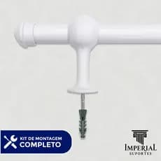 Varão para Cortina 1,00m Madeira Fino 19mm Varao com Suporte e Ponteira