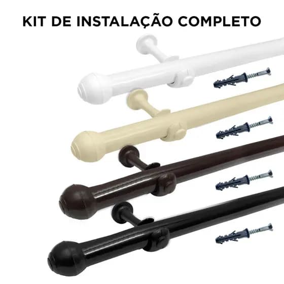 Varão de Madeira Cortina Kit Instalação Completo 1,00m à 2,40m Branco Preto 19mm Envio Imediato Full