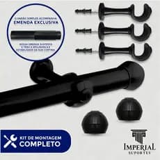 Varão de Cortina Simples 2,50 Metros 28mm Grosso Conjunto de Instalação Completo Várias Cores