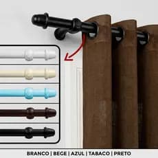 Kit Varão Completo de Madeira 1,00 à 2,40 Metros de Cortina Resistente 19mm Branco Preto Marrom Bege