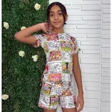 PIjama Para Colorir Camisa + Shortinho Moda Infantil Para Dormir Conforto Kids Menina e Menino