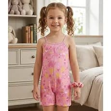 Pijama Macaquinho + Lacinho Moda Infantil Menina Modelo Conforto Para Dormir Kids Estampado Macacão