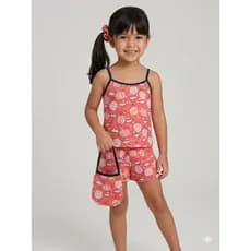 Pijama Macaquinho Com Bolsa + Lacinho Moda Infantil Menina Modelo Conforto Para Dormir Kids Macacão