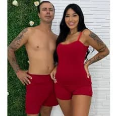 Pijama Casal ShortDoll Liso + Samba Canção Moda Masculina e Feminina Conforto e Estilo Para Dormir