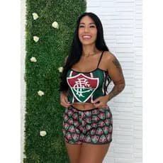 Pijama Time ShortDoll Suede Cropped + Short Conforto Estilo Para Dormir