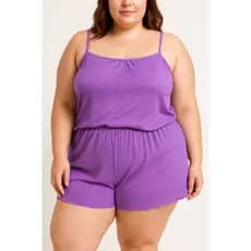 Pijama Short Doll Canelado Plus Size Tecido Conforto Moda Feminina Conjunto Camiseta + Shortinho