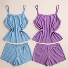 Kit 2 Pijama Short Doll Canelado Plus Size Tecido Conforto Moda Feminina Conjunto Camiseta + Short