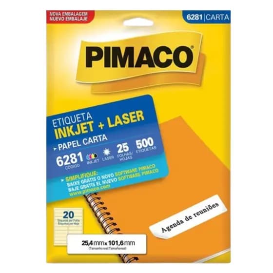 Etiqueta Adesiva Pimaco 6281 Carta 25 Folhas 25,4mmX101,6mm
