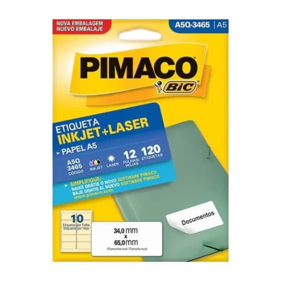Etiqueta Adesiva Pimaco A5Q-3465 12 Folhas 34,0mmX65,0mm