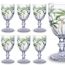 Jogo 6 Taça Palm Tree Copo Vidro Transparente 300ml