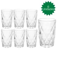 Jogo De 6 Copo Diamante De Vidro Transparente Bico De Jaca 300ml