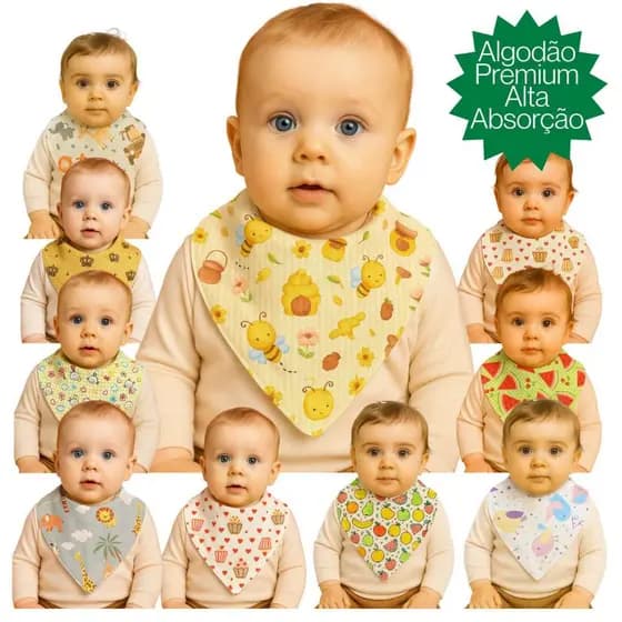 Kit 10 Babador Bebê Menina Menino Alta Absorção Crianças Dupla Camada
