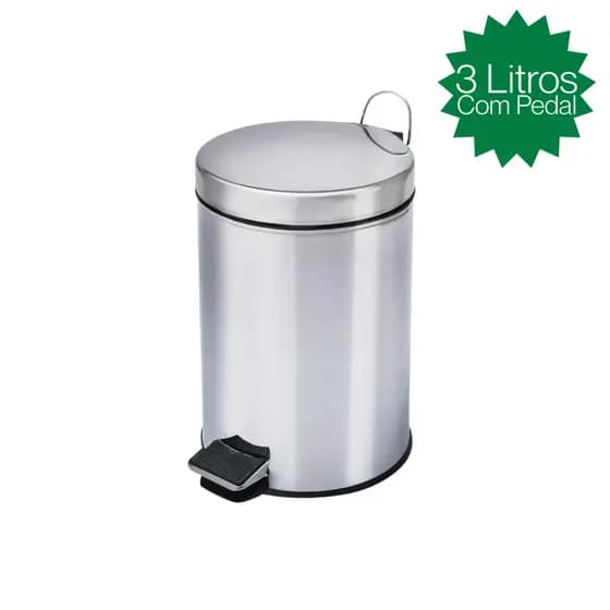 Lixeira Inox Aço 3 litros C/ Pedal Cesto Interno Removível Banheiro Cozinha