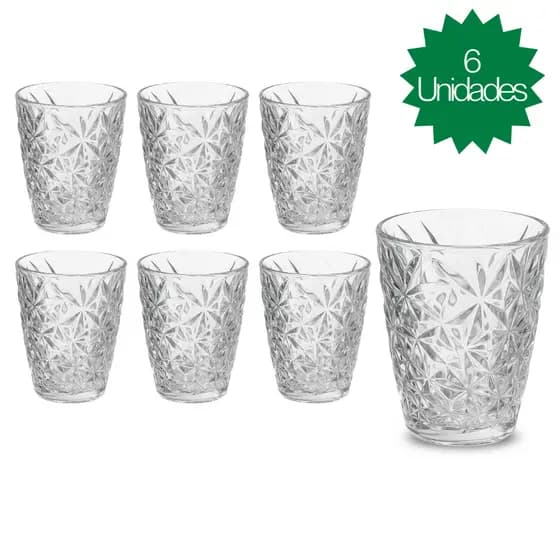 Jogo 6 Copos Milano 3D 300ml Vidro Grosso Luxo